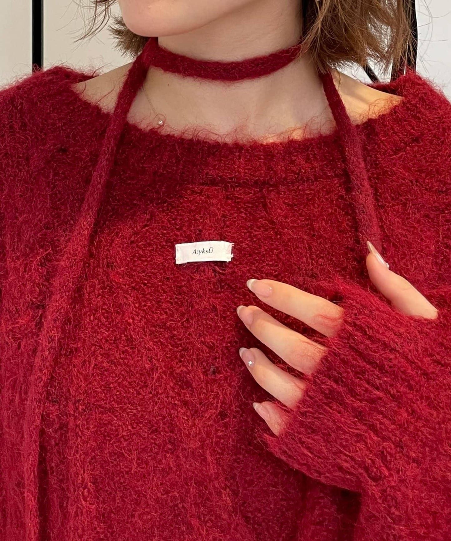 【あやっち(@_acoba_)企畫】麻花編織蝴蝶結流蘇一字肩針織衫