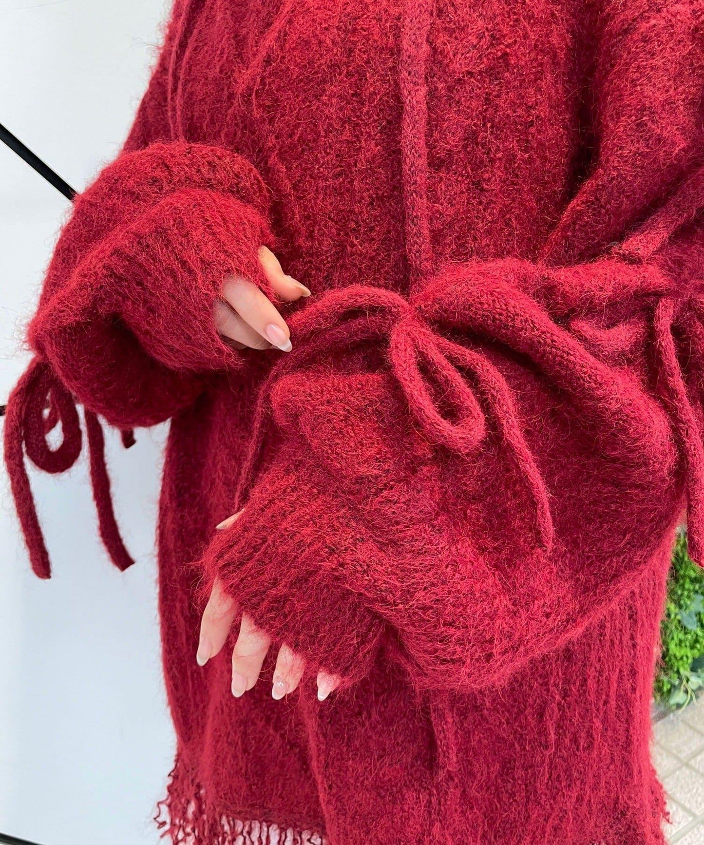 【あやっち(@_acoba_)企畫】麻花編織蝴蝶結流蘇一字肩針織衫