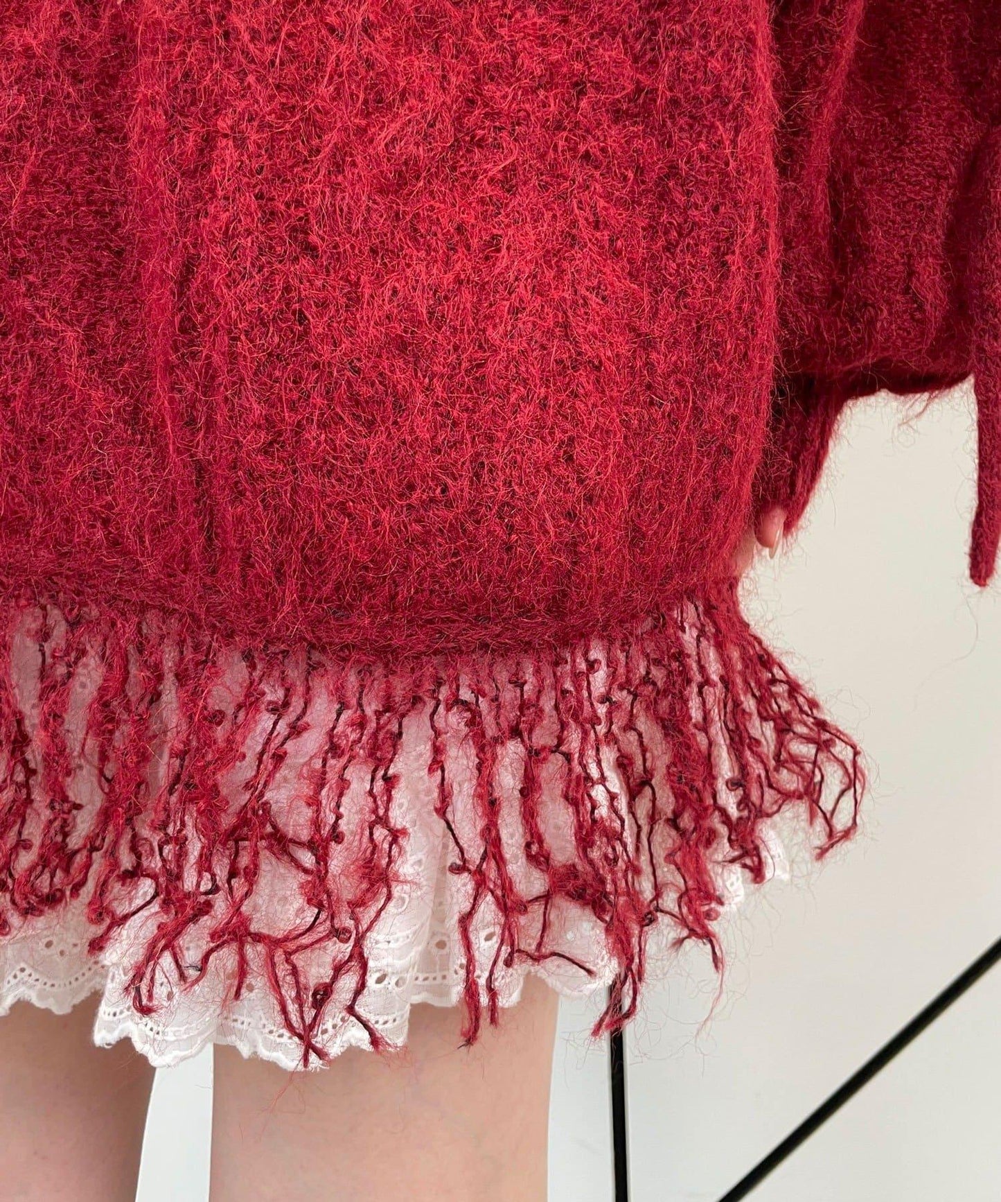 【あやっち(@_acoba_)企畫】麻花編織蝴蝶結流蘇一字肩針織衫