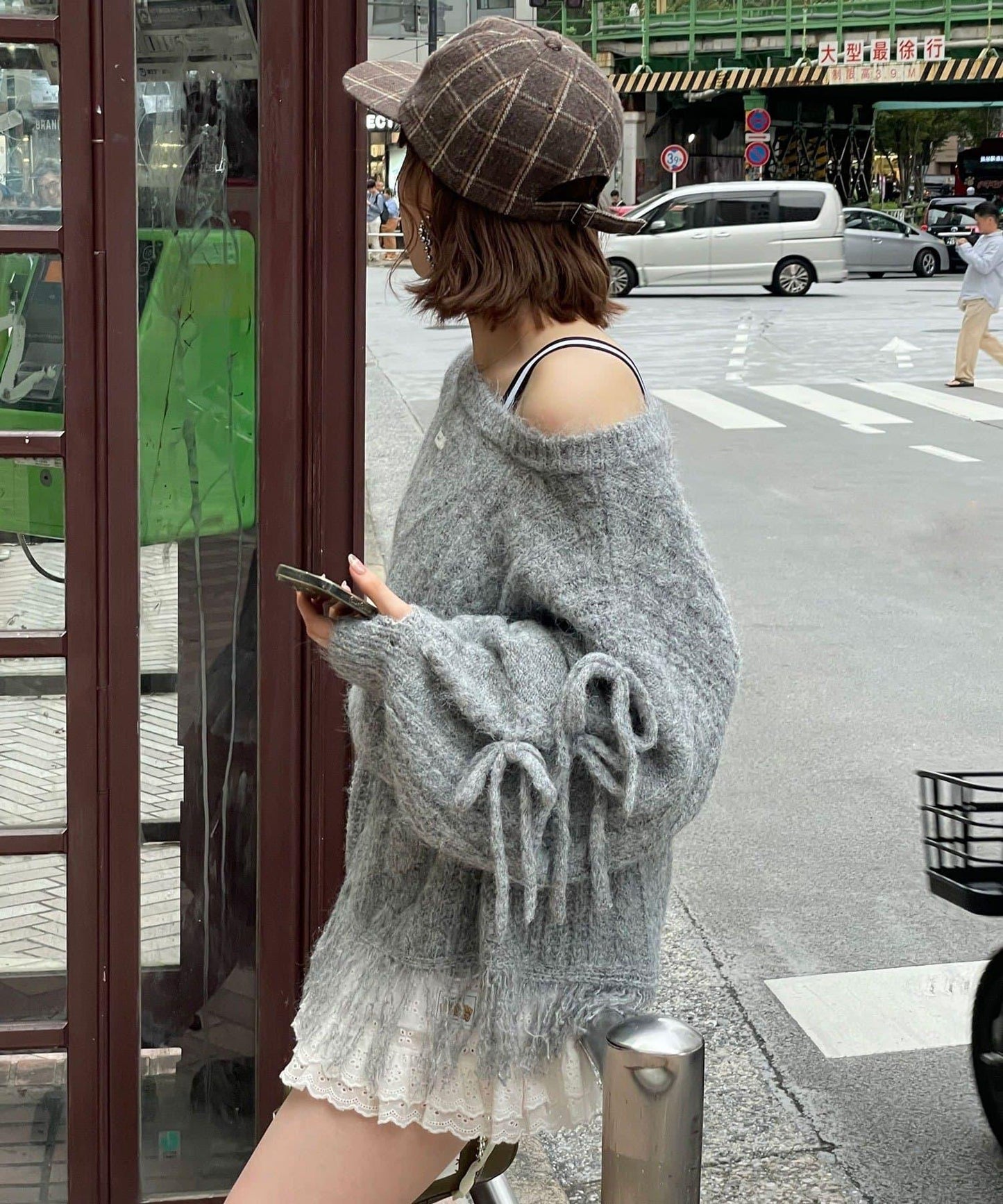 【あやっち(@_acoba_)企畫】麻花編織蝴蝶結流蘇一字肩針織衫