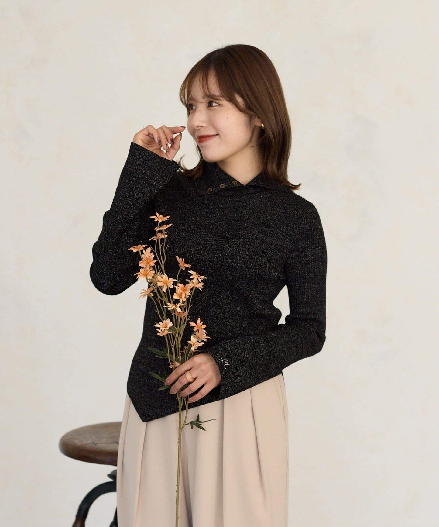 2way亮片高領針織套頭衫