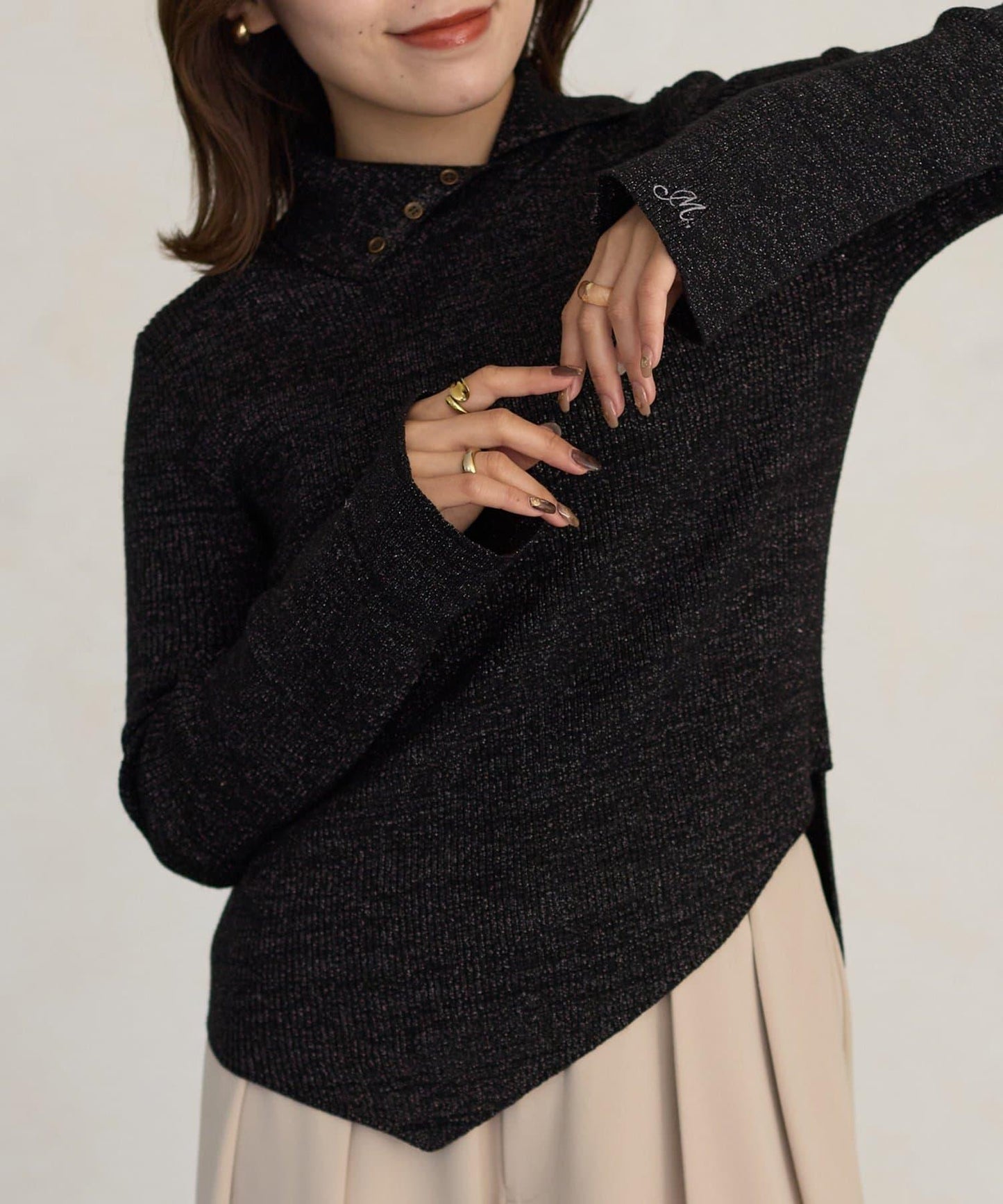 2way亮片高領針織套頭衫