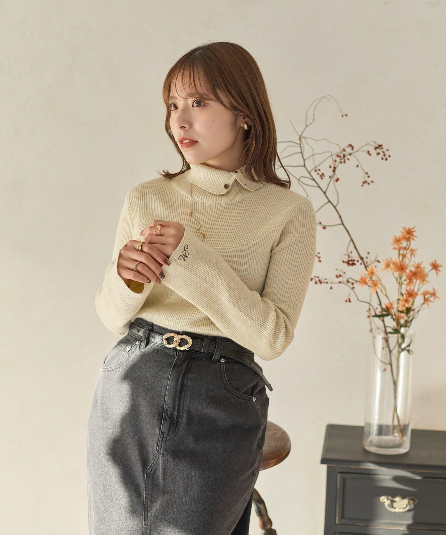 2way亮片高領針織套頭衫