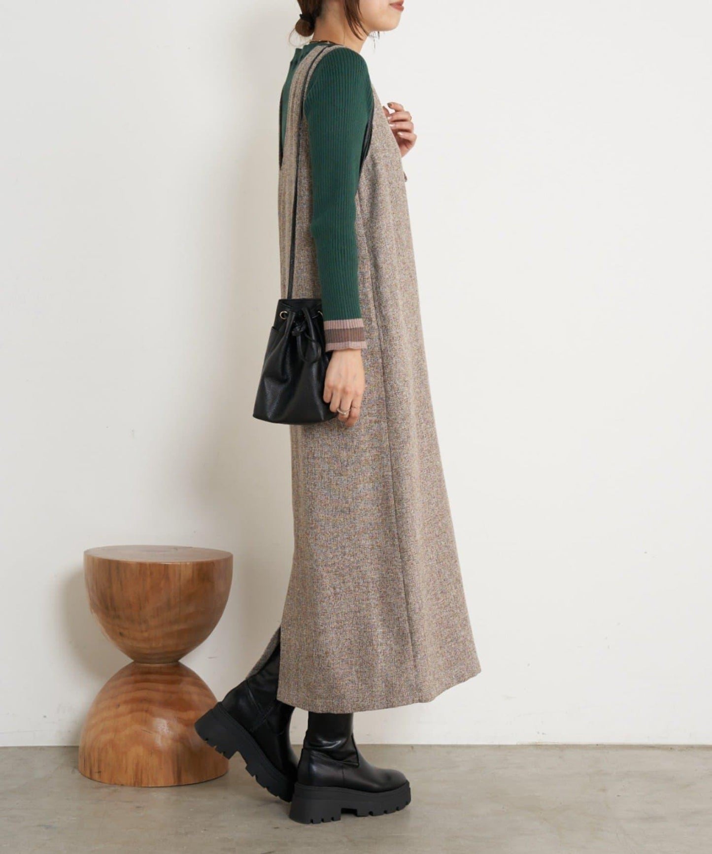 袖部透視拼接羅紋針織衫