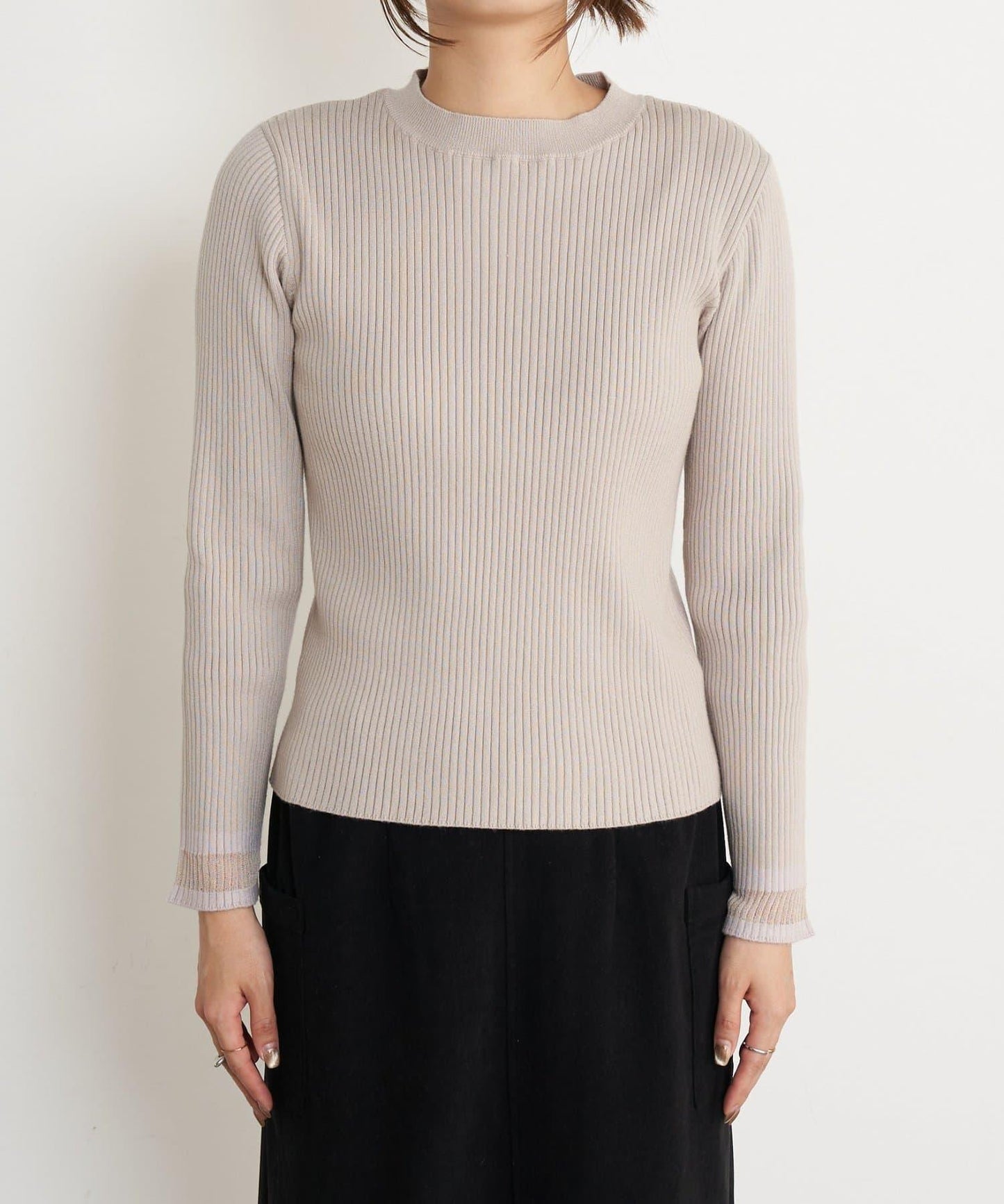 袖部透視拼接羅紋針織衫