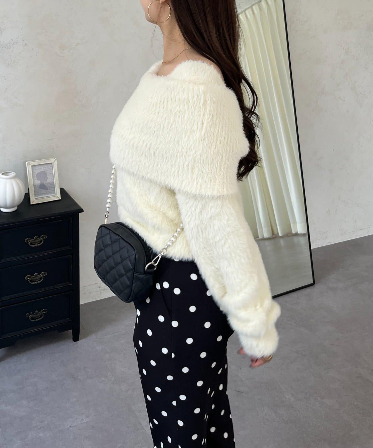 【前後兩穿】一字肩蝴蝶結毛絨針織衫