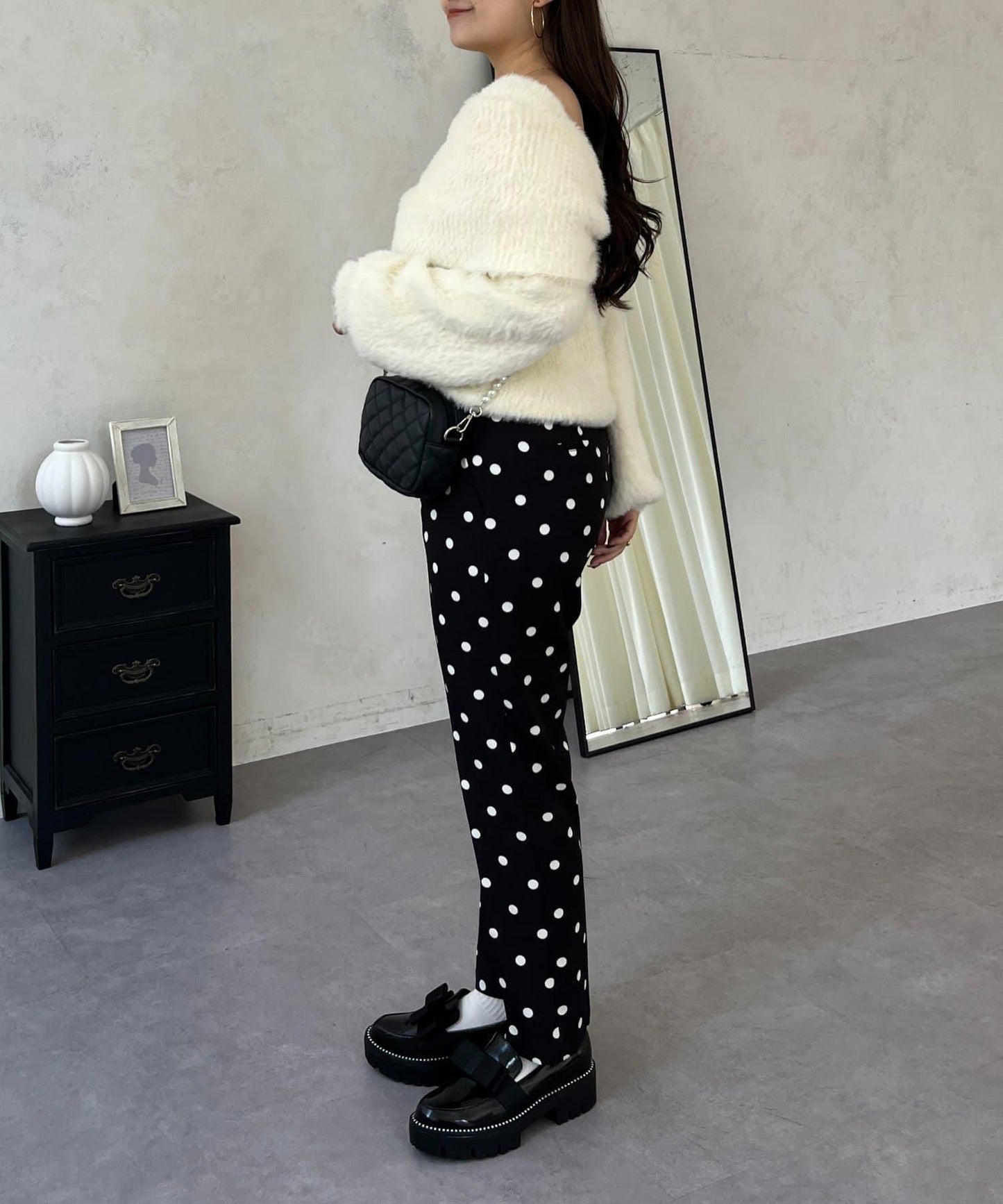 【前後兩穿】一字肩蝴蝶結毛絨針織衫