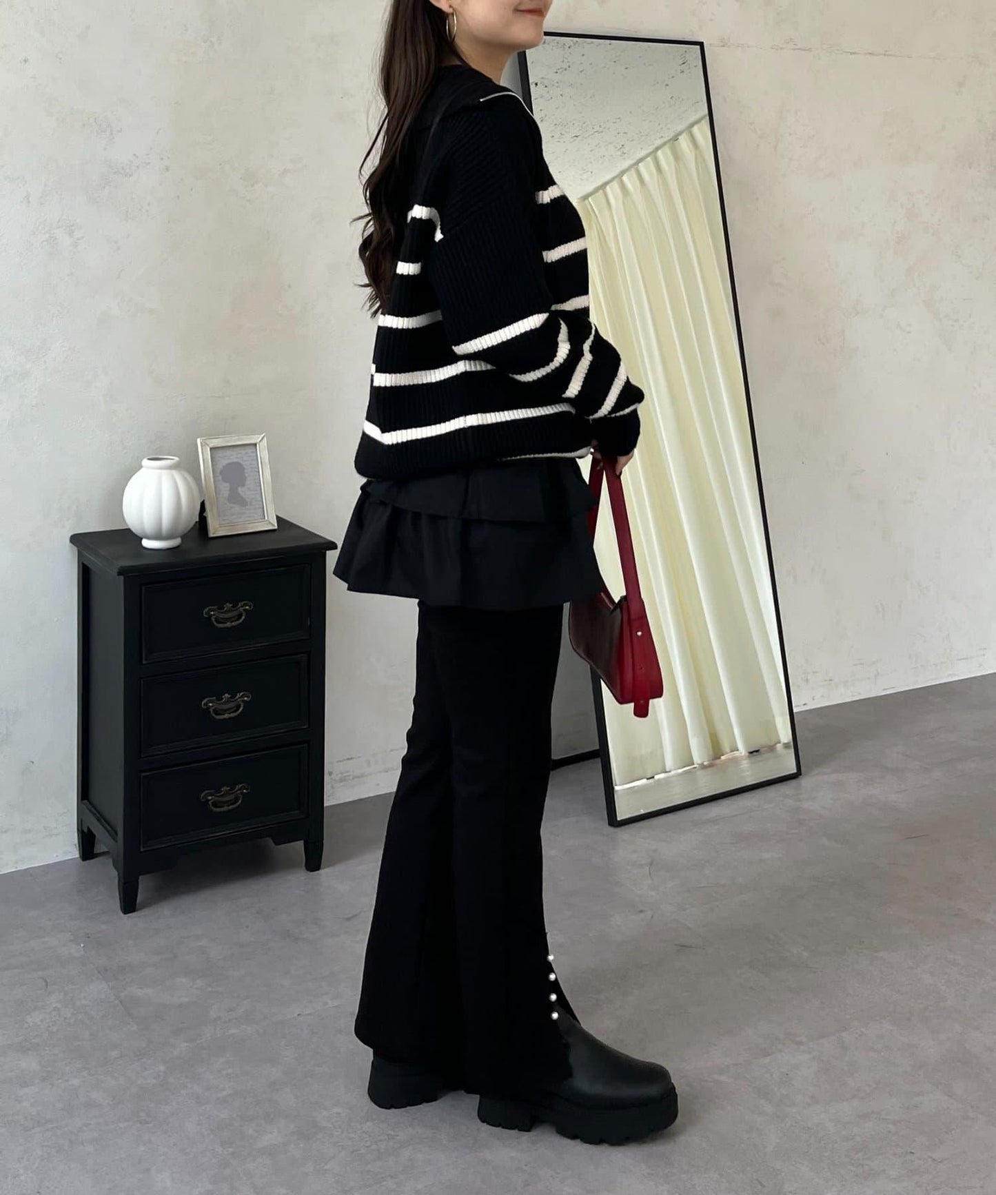 徽章標誌半拉鍊條紋針織衫