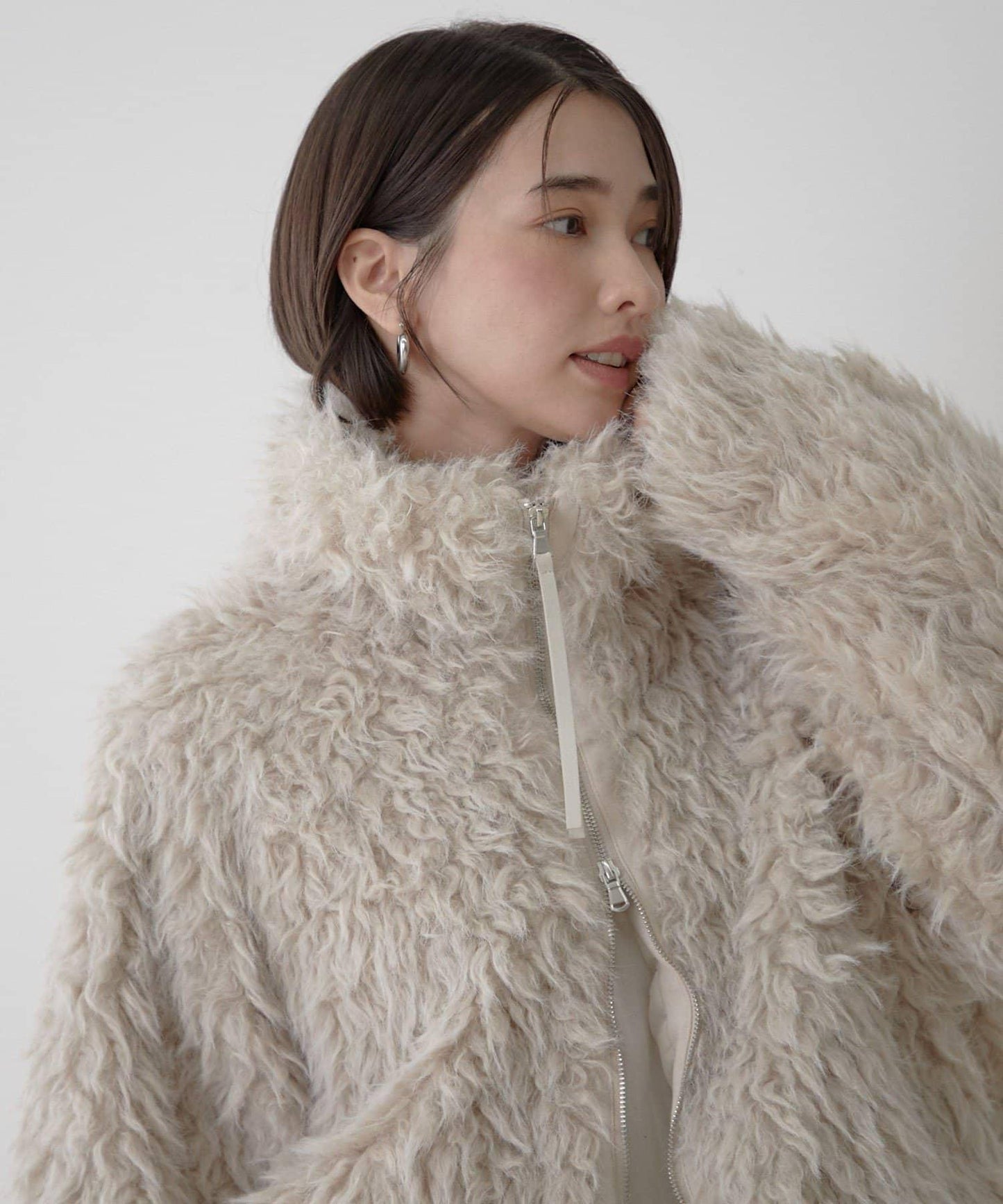 【nane】【Suzuki セレクト】雙拉鍊拼接仿毛皮飛行夾克