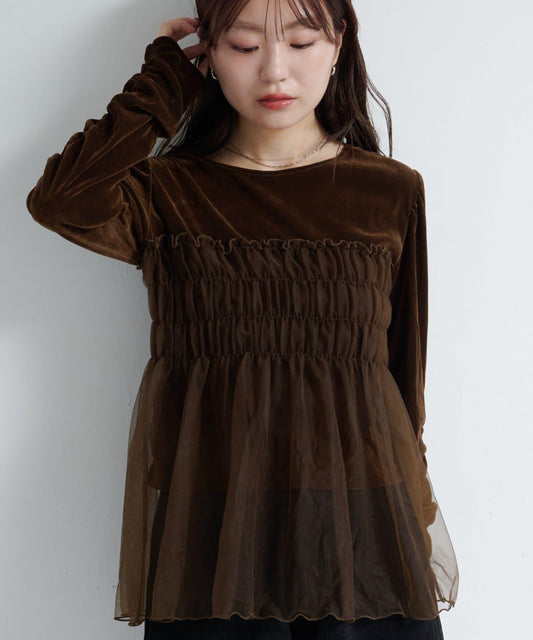 天鵝絨拼接套頭衫