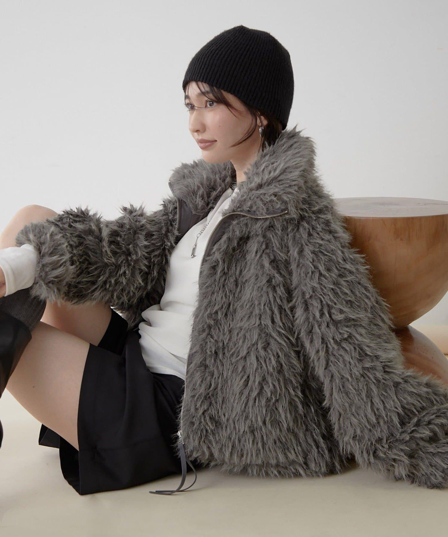【nane】【Suzuki セレクト】雙拉鍊拼接仿毛皮飛行夾克