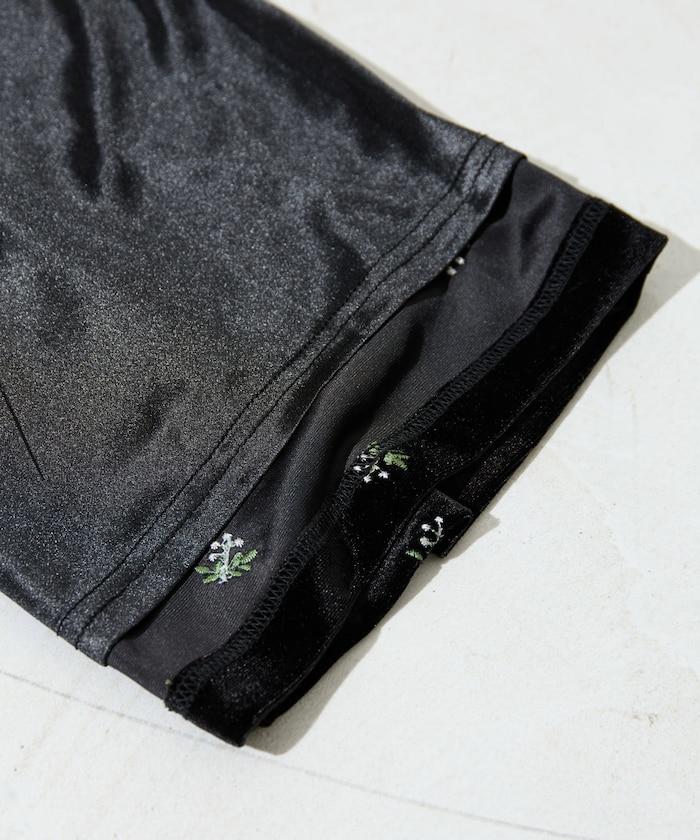 天鵝絨花卉刺繡休閒褲