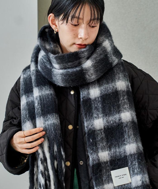 含羊絨格紋加厚圍巾