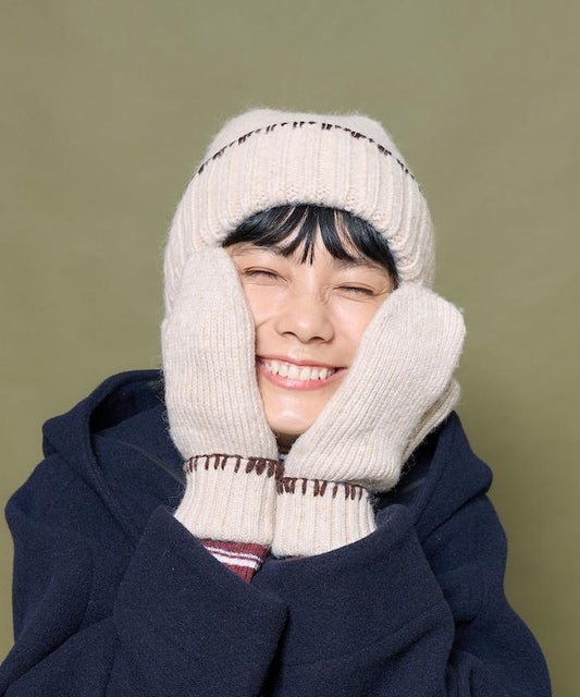 拼色毛毯縫線連指手套