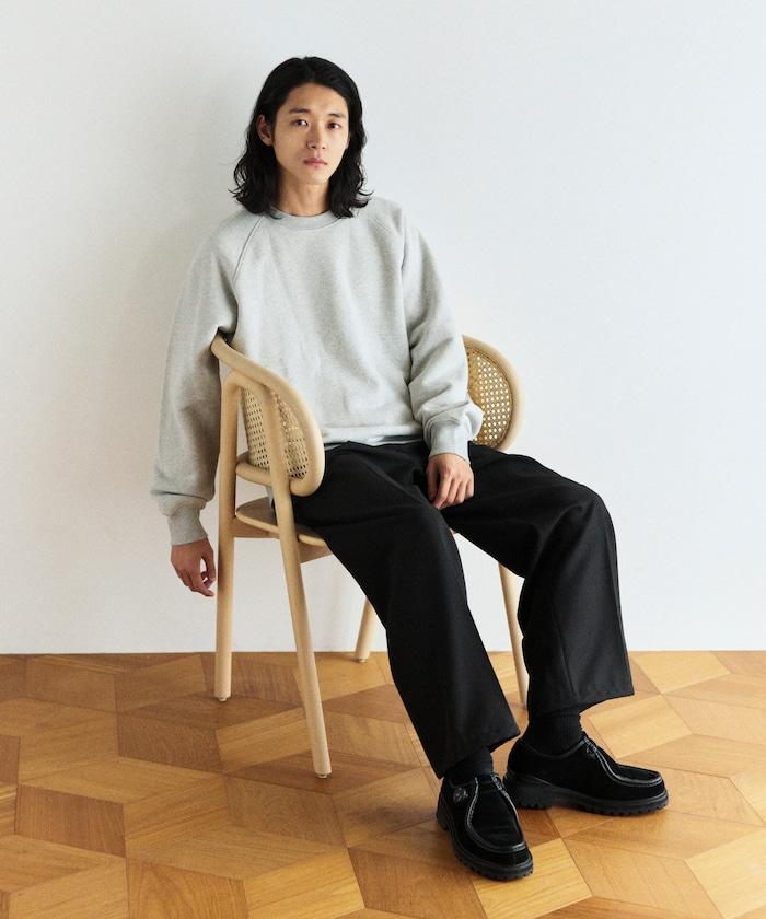 COMFORT HEATHER 復古風格內刷毛插肩圓領衛衣