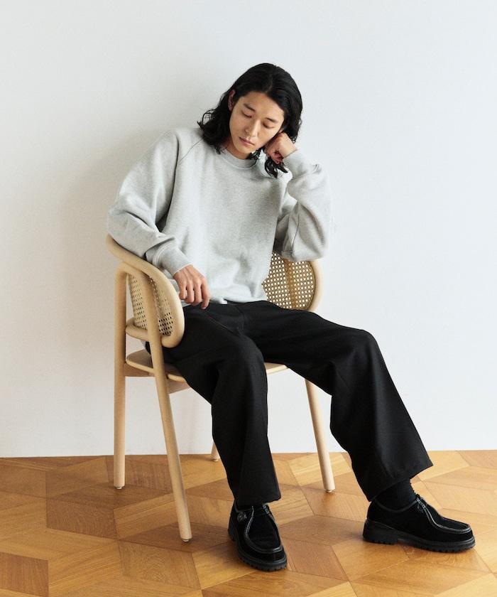 COMFORT HEATHER 復古風格內刷毛插肩圓領衛衣