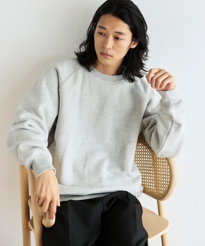 COMFORT HEATHER 復古風格內刷毛插肩圓領衛衣