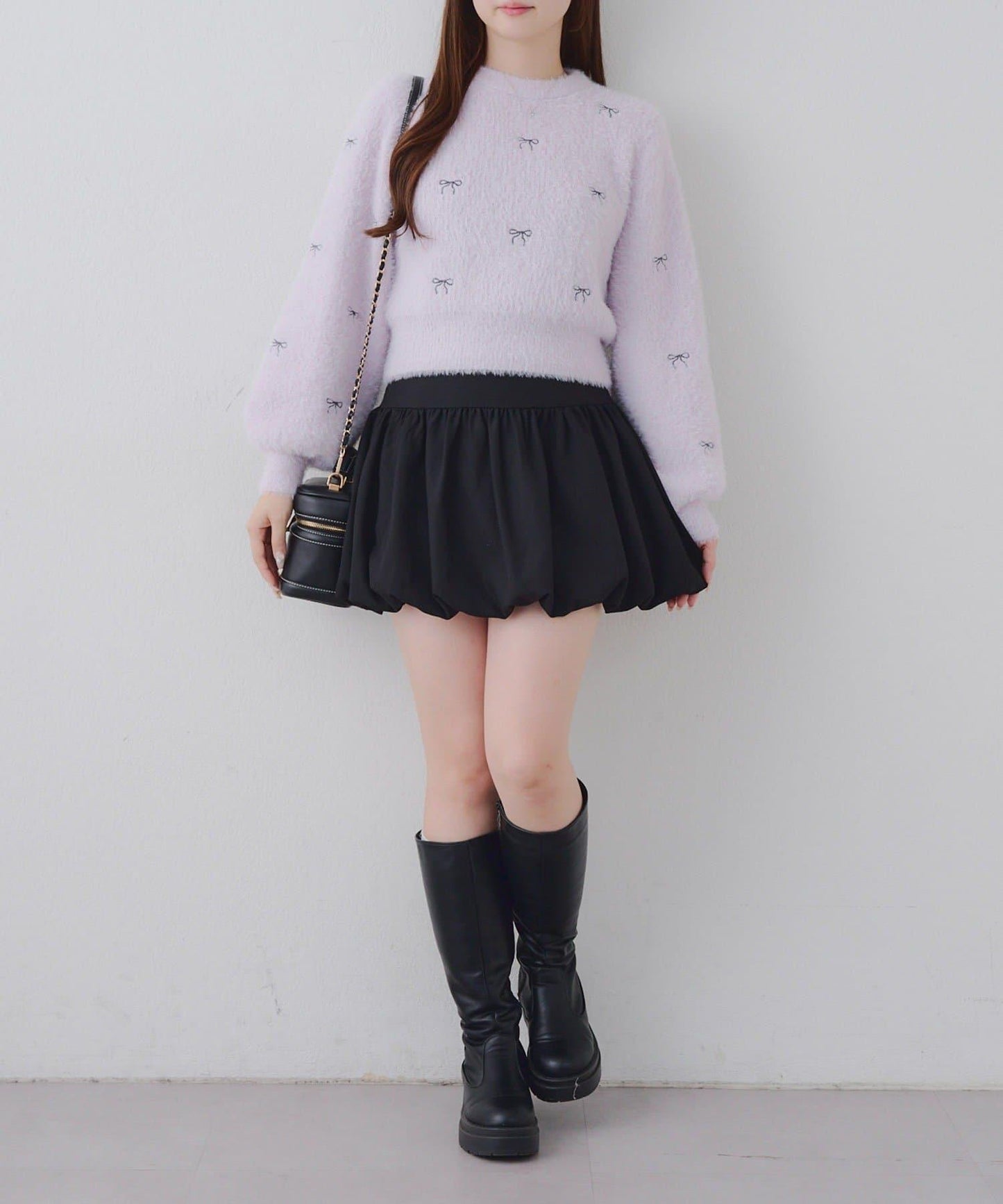 蝴蝶結刺繡羽毛針織衫