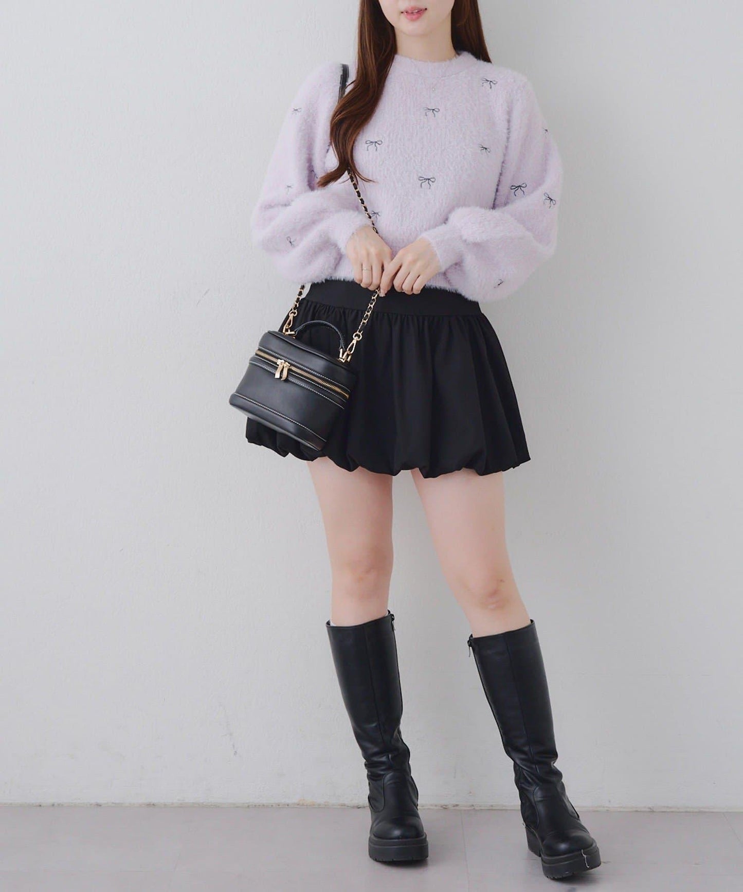 蝴蝶結刺繡羽毛針織衫