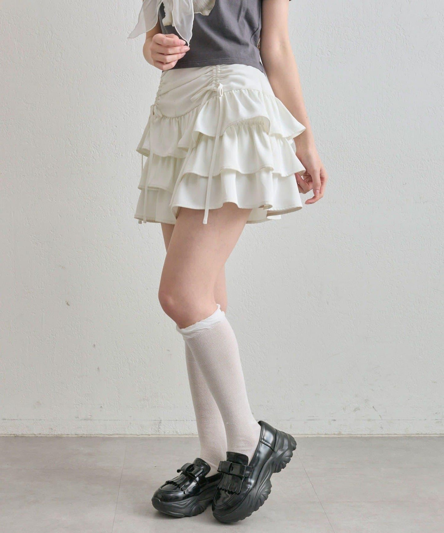 收腰抽繩層疊半身裙