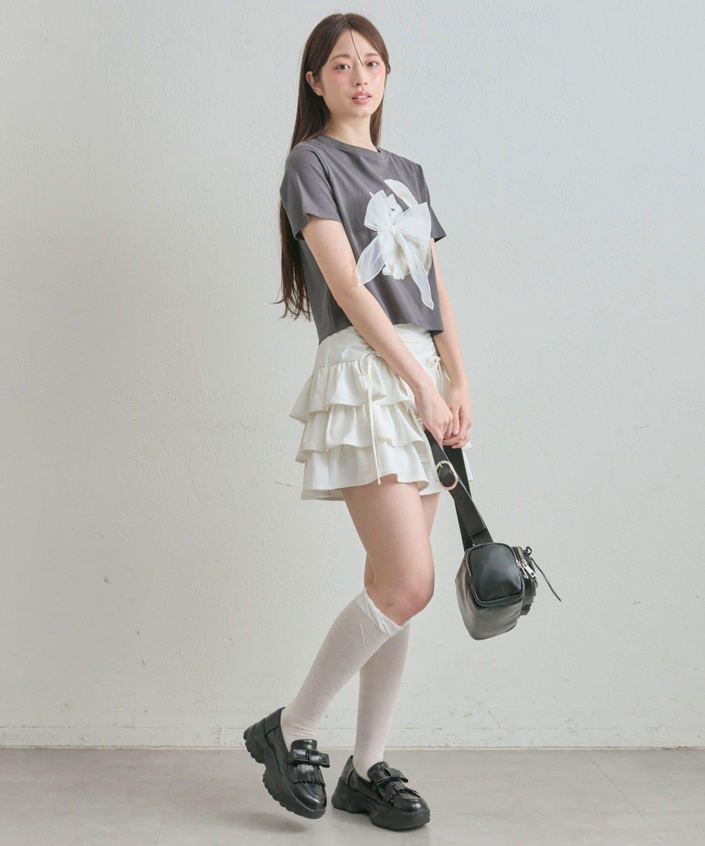 收腰抽繩層疊半身裙