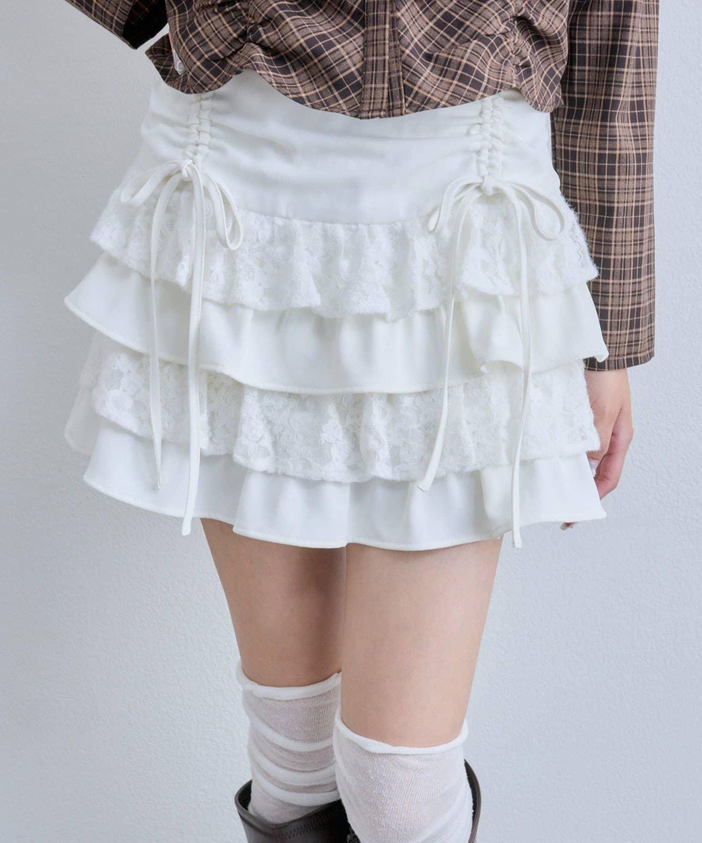 收腰抽繩層疊半身裙