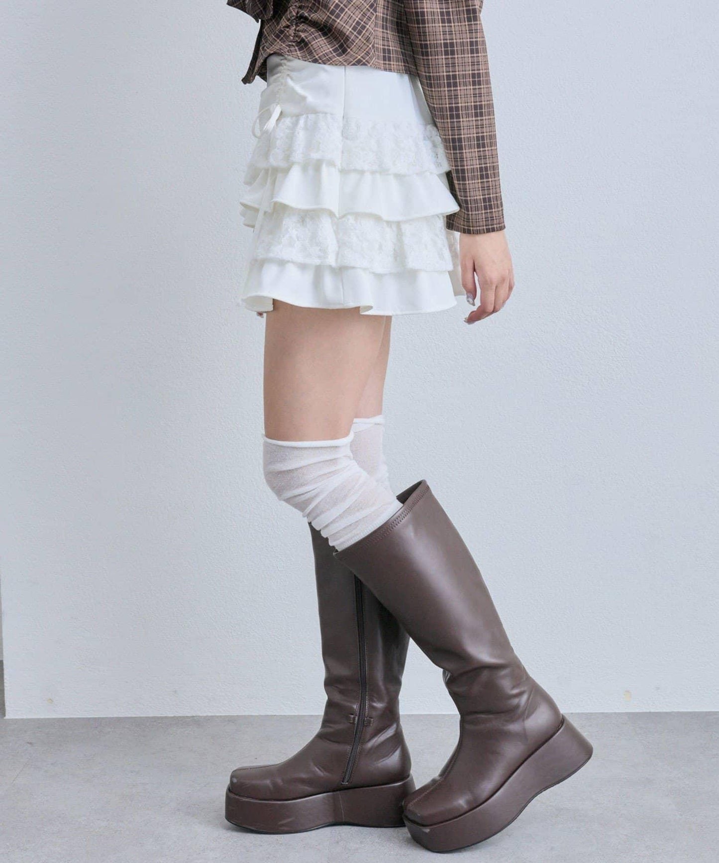 收腰抽繩層疊半身裙