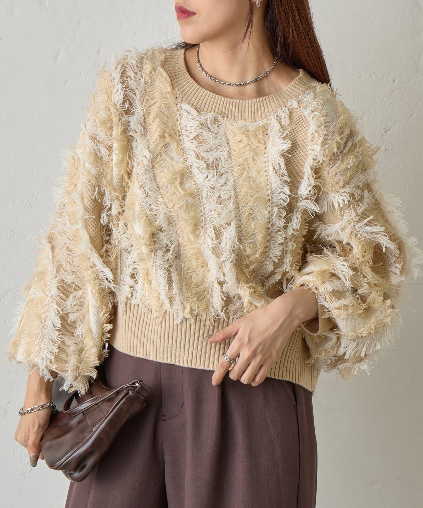 流蘇提花針織套頭衫