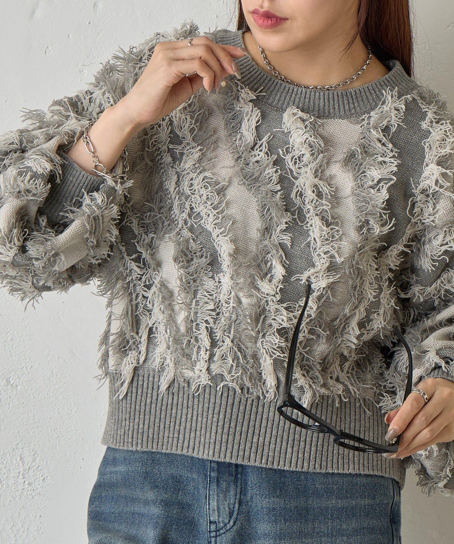 流蘇提花針織套頭衫