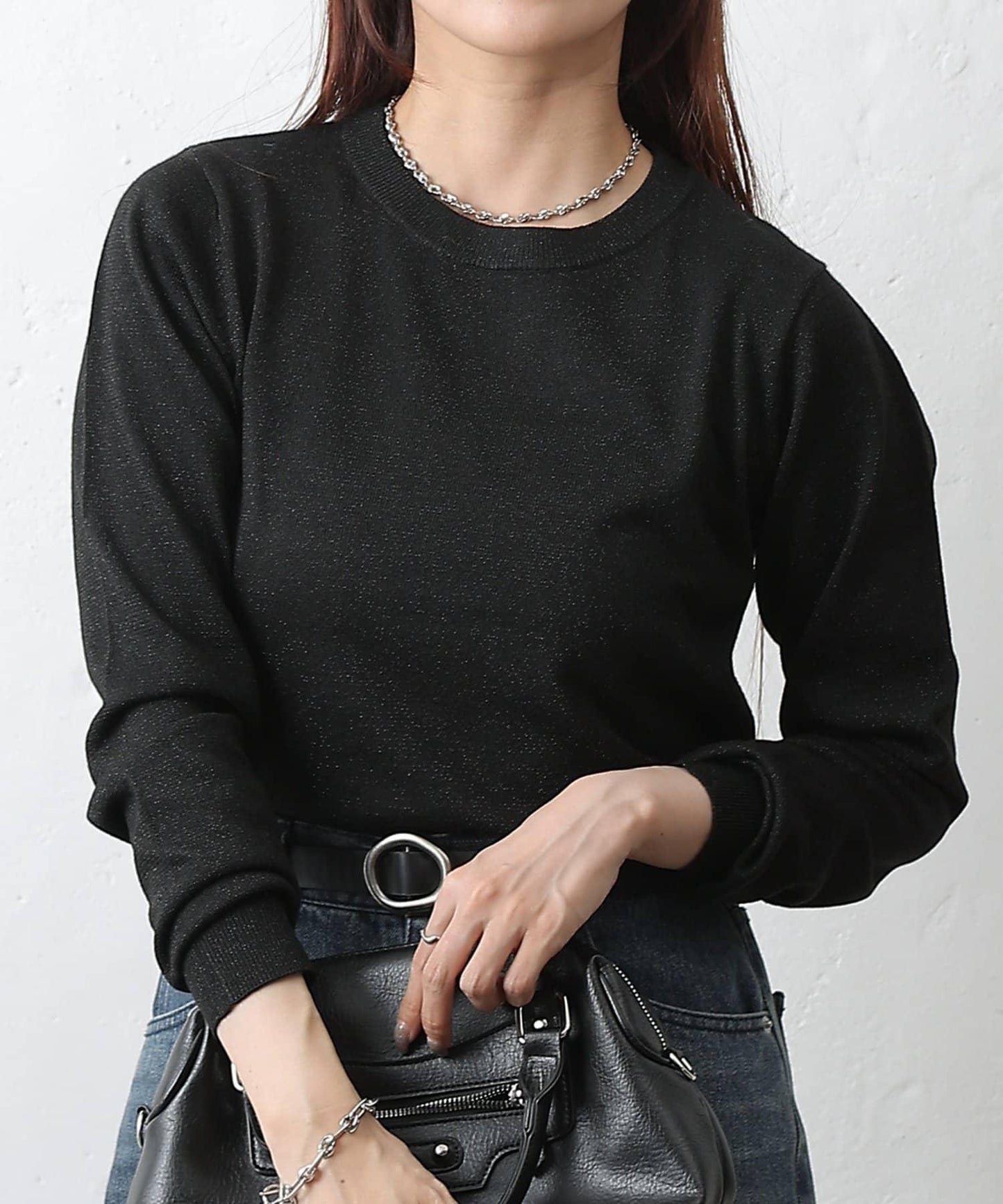 亮片圓領針織上衣