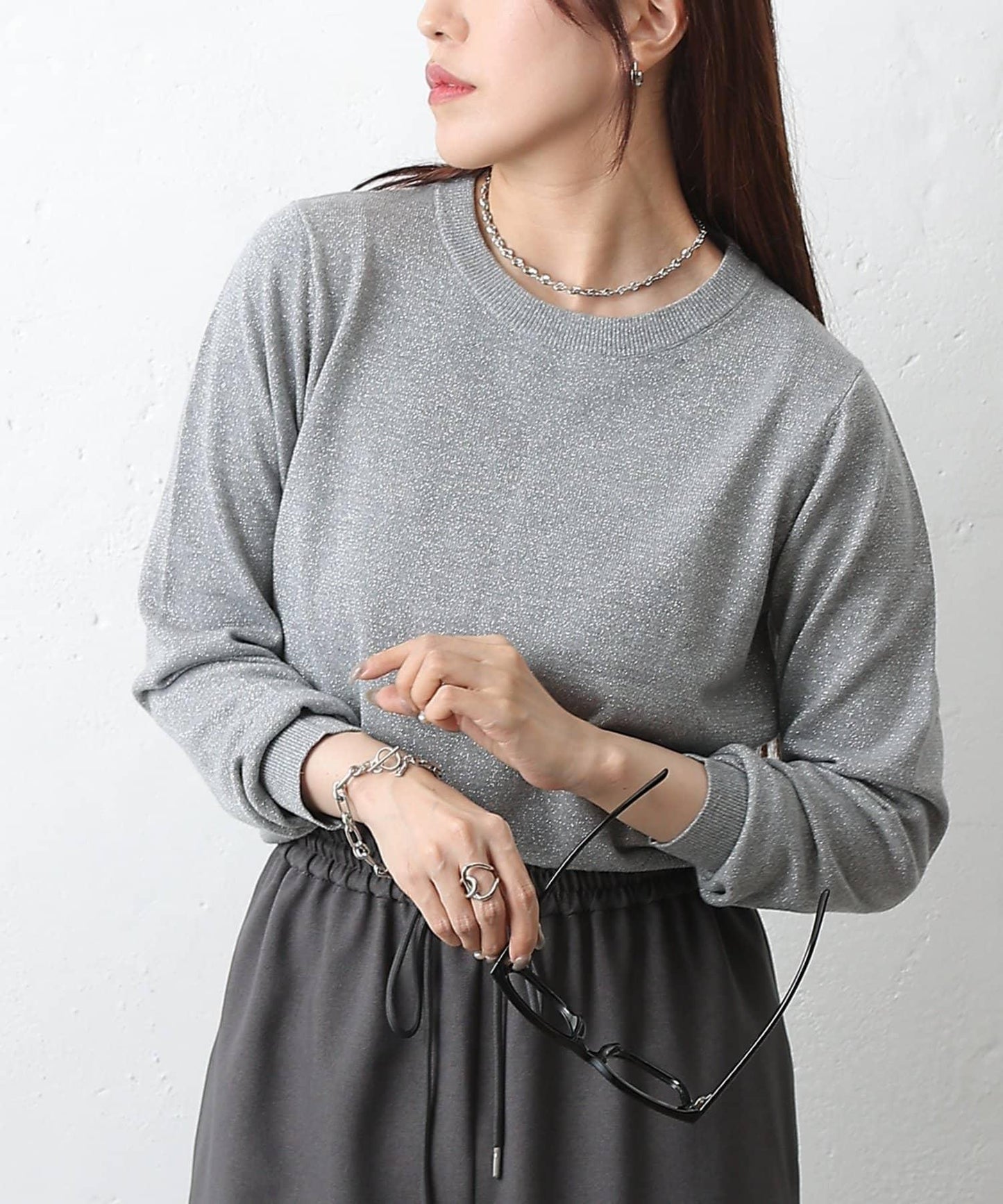 亮片圓領針織上衣