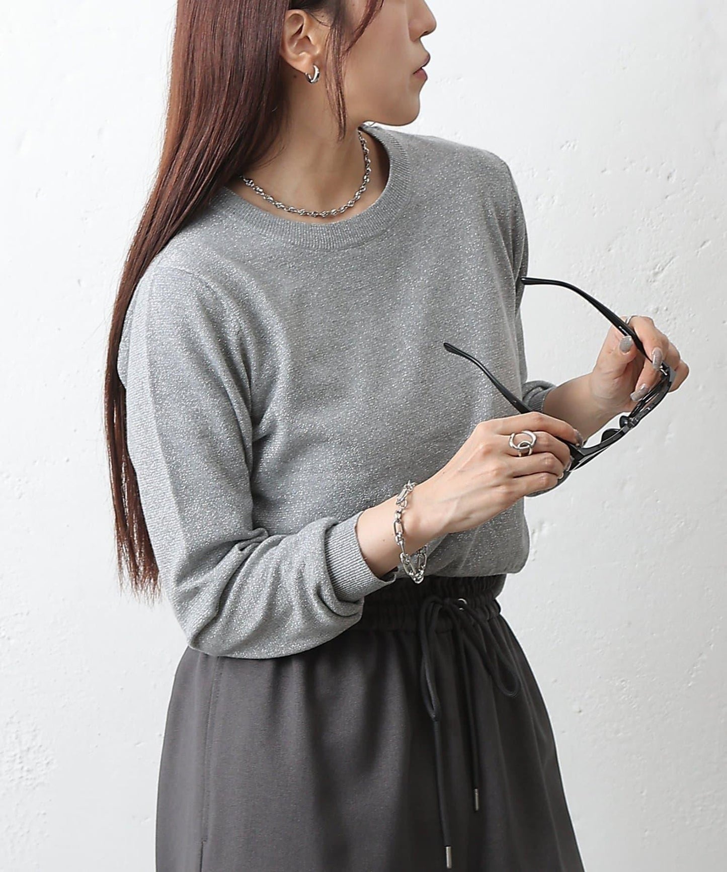 亮片圓領針織上衣