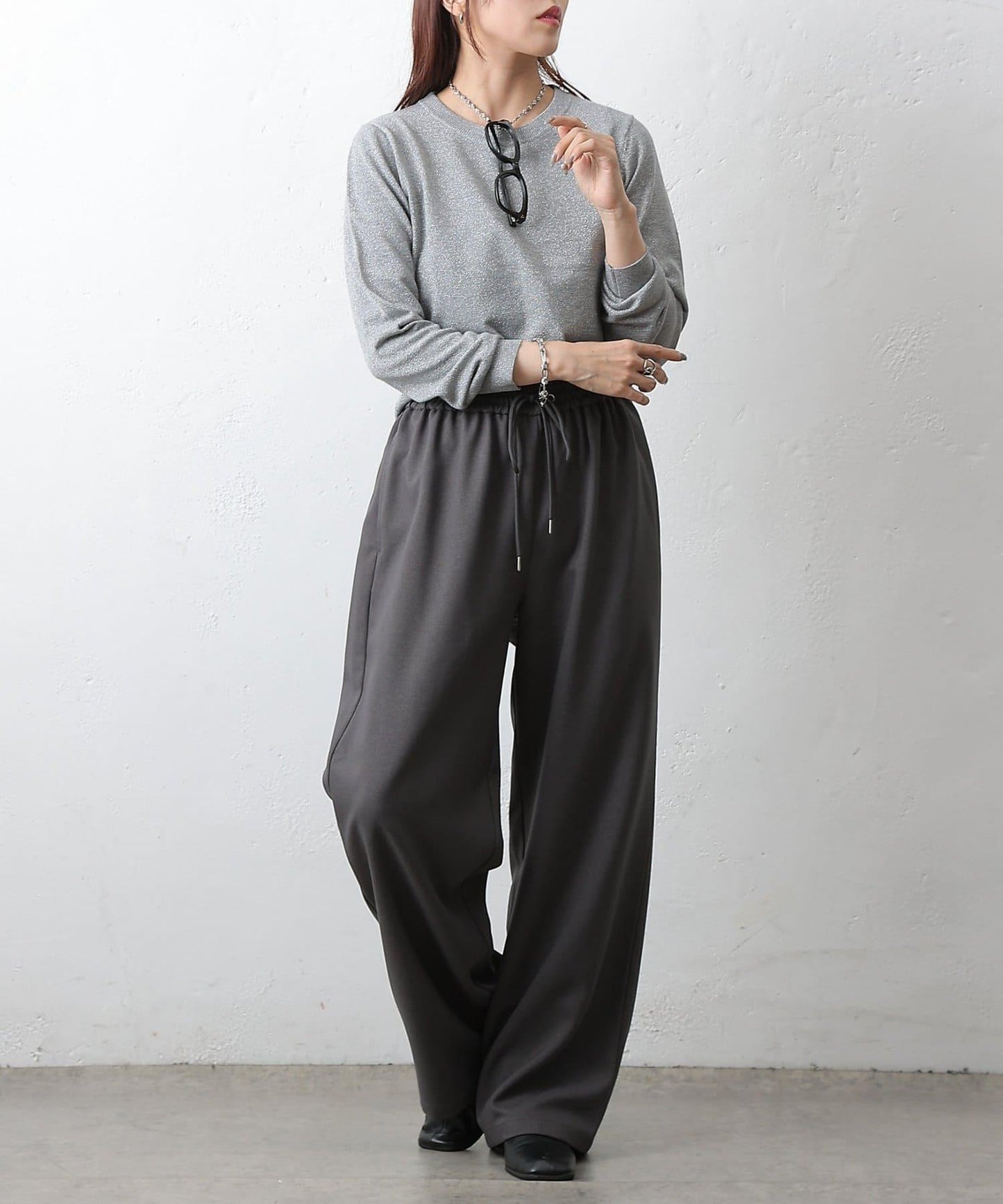 亮片圓領針織上衣