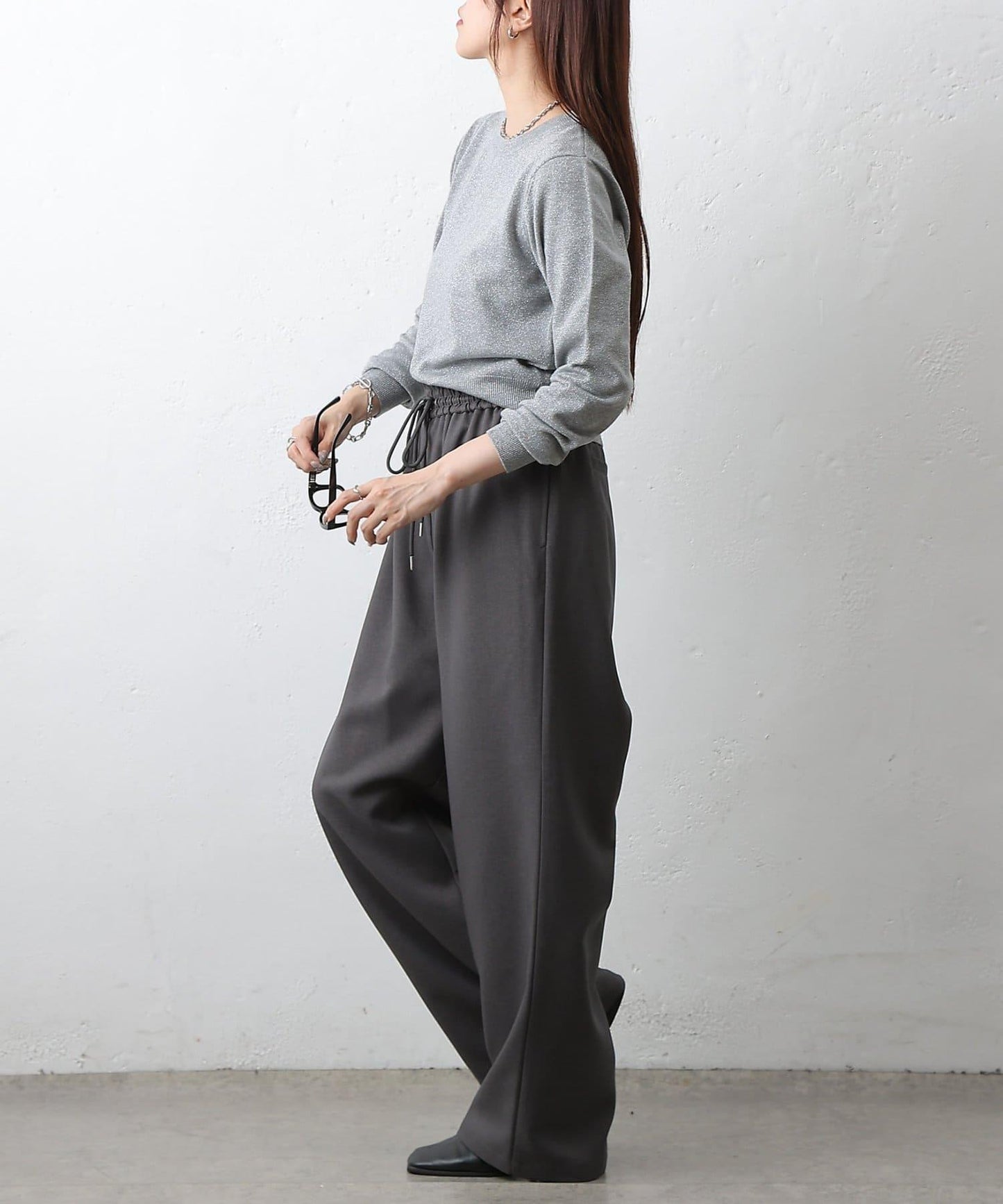 亮片圓領針織上衣