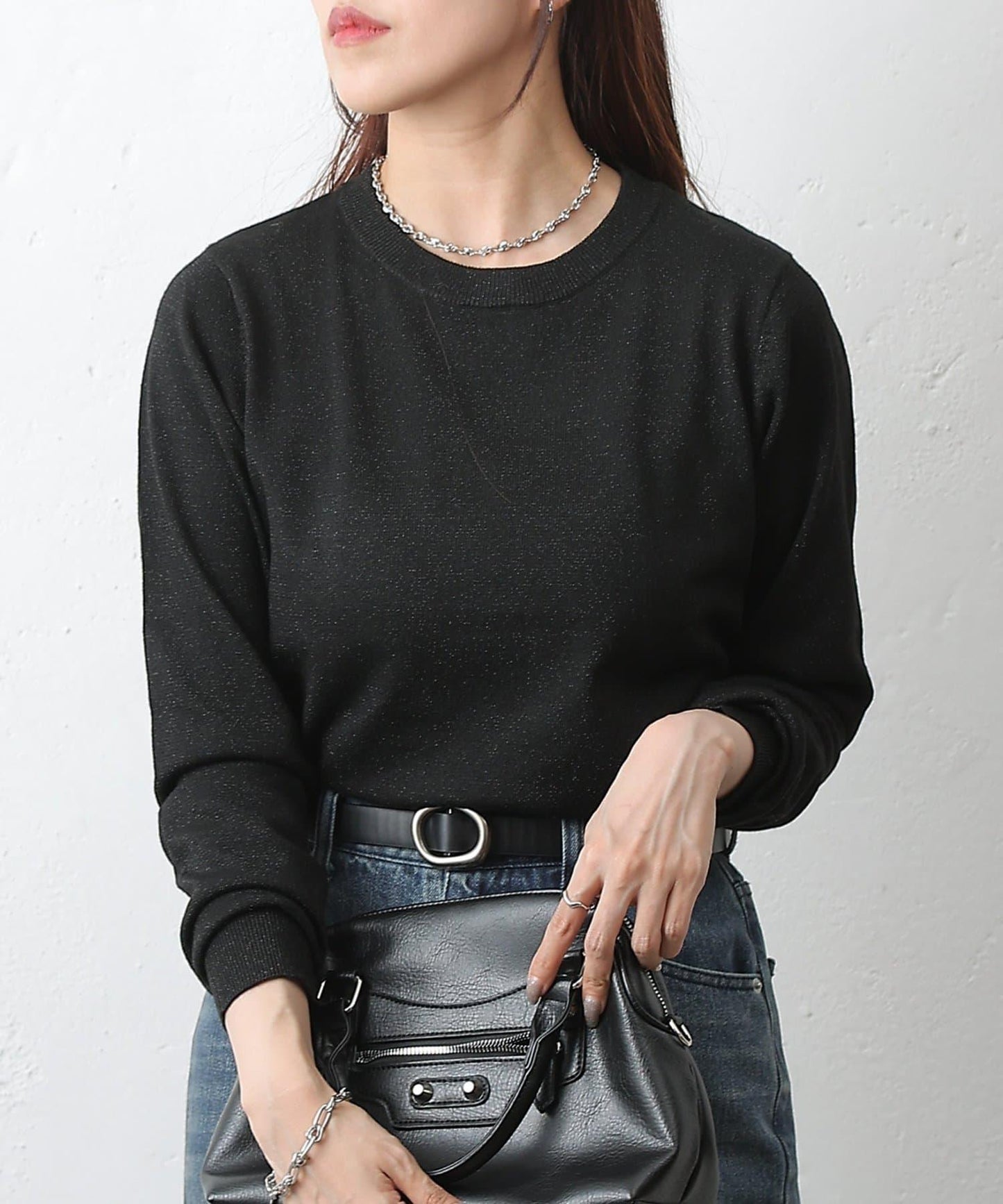 亮片圓領針織上衣