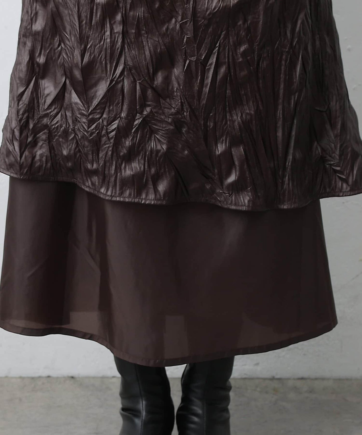 仿皮褶皺半身裙