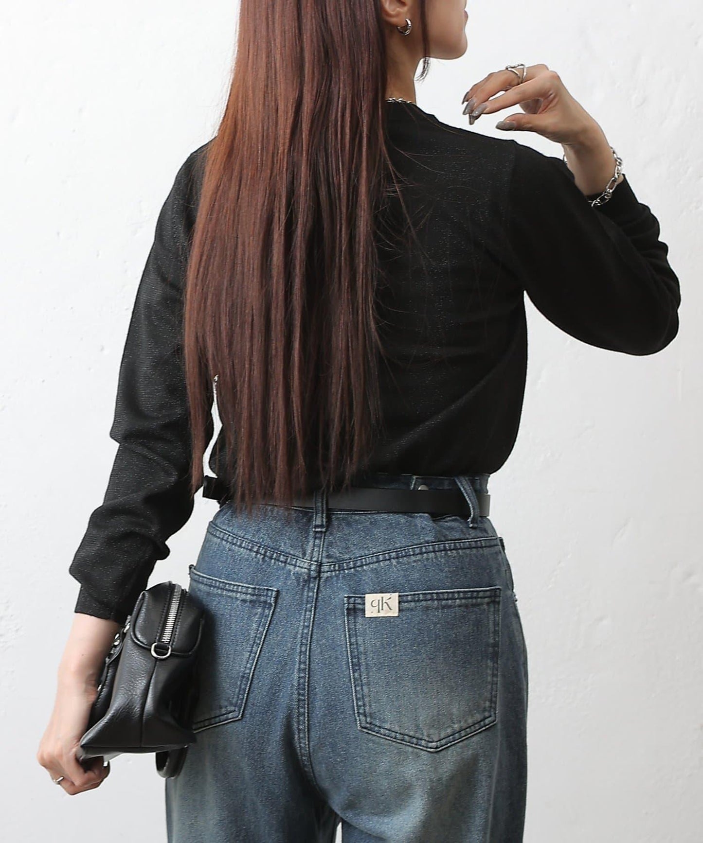 亮片圓領針織上衣