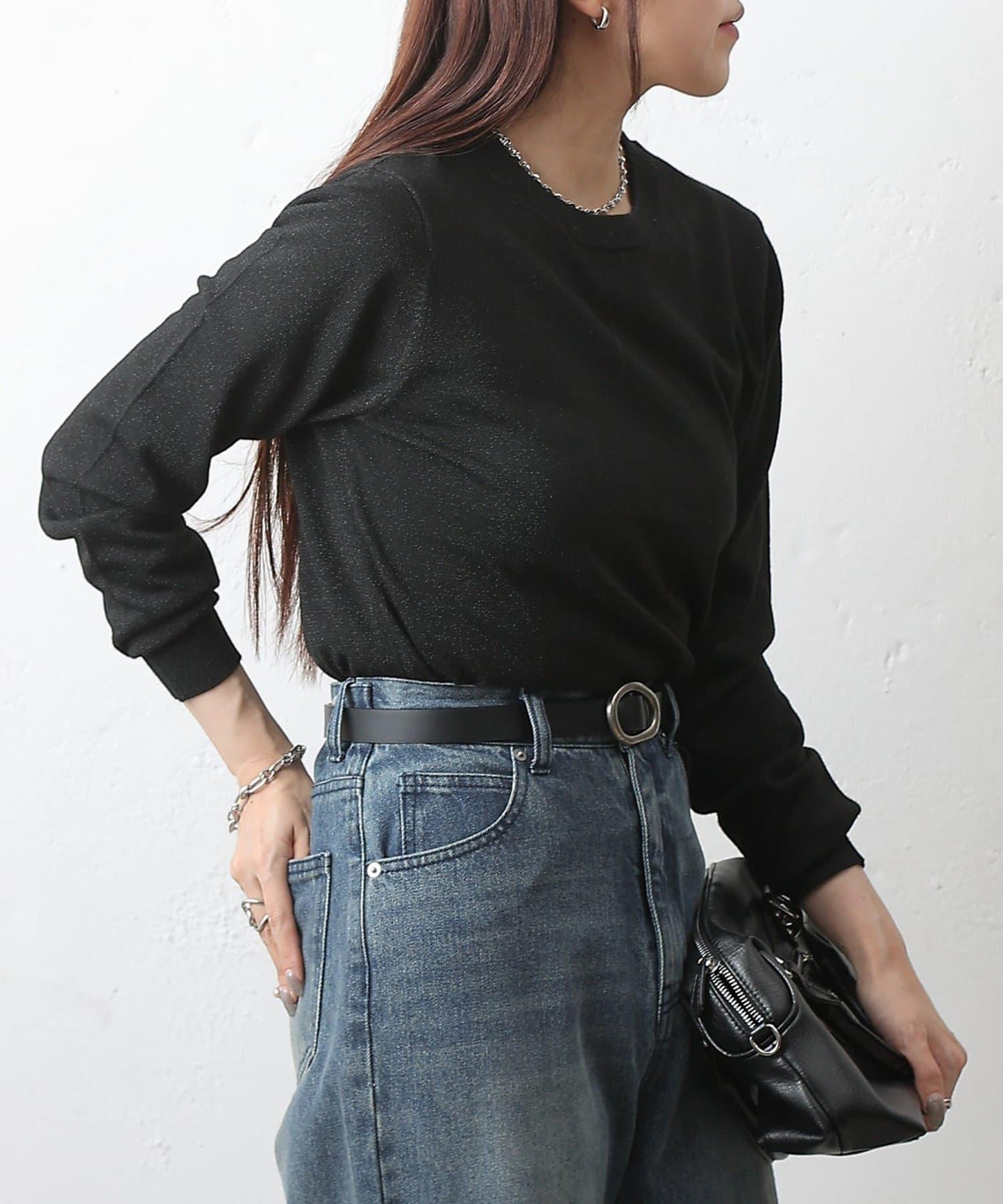 亮片圓領針織上衣