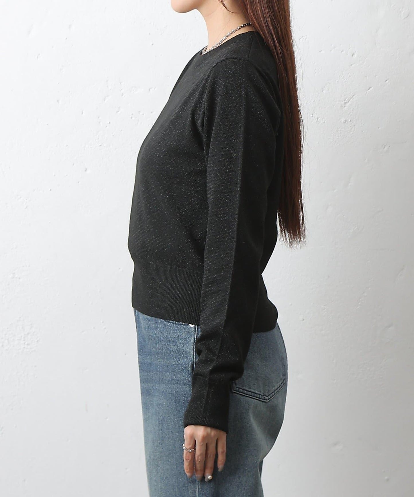 亮片圓領針織上衣