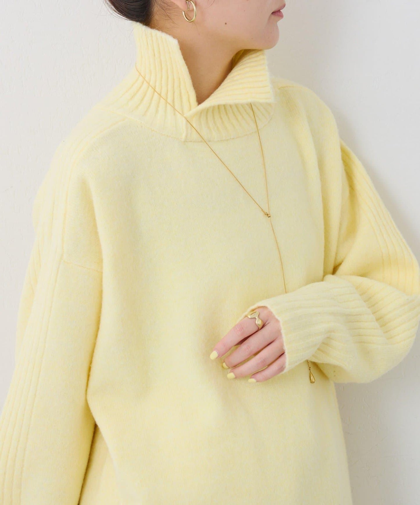 【可水洗針織】羊毛混紡開叉高領針織衫