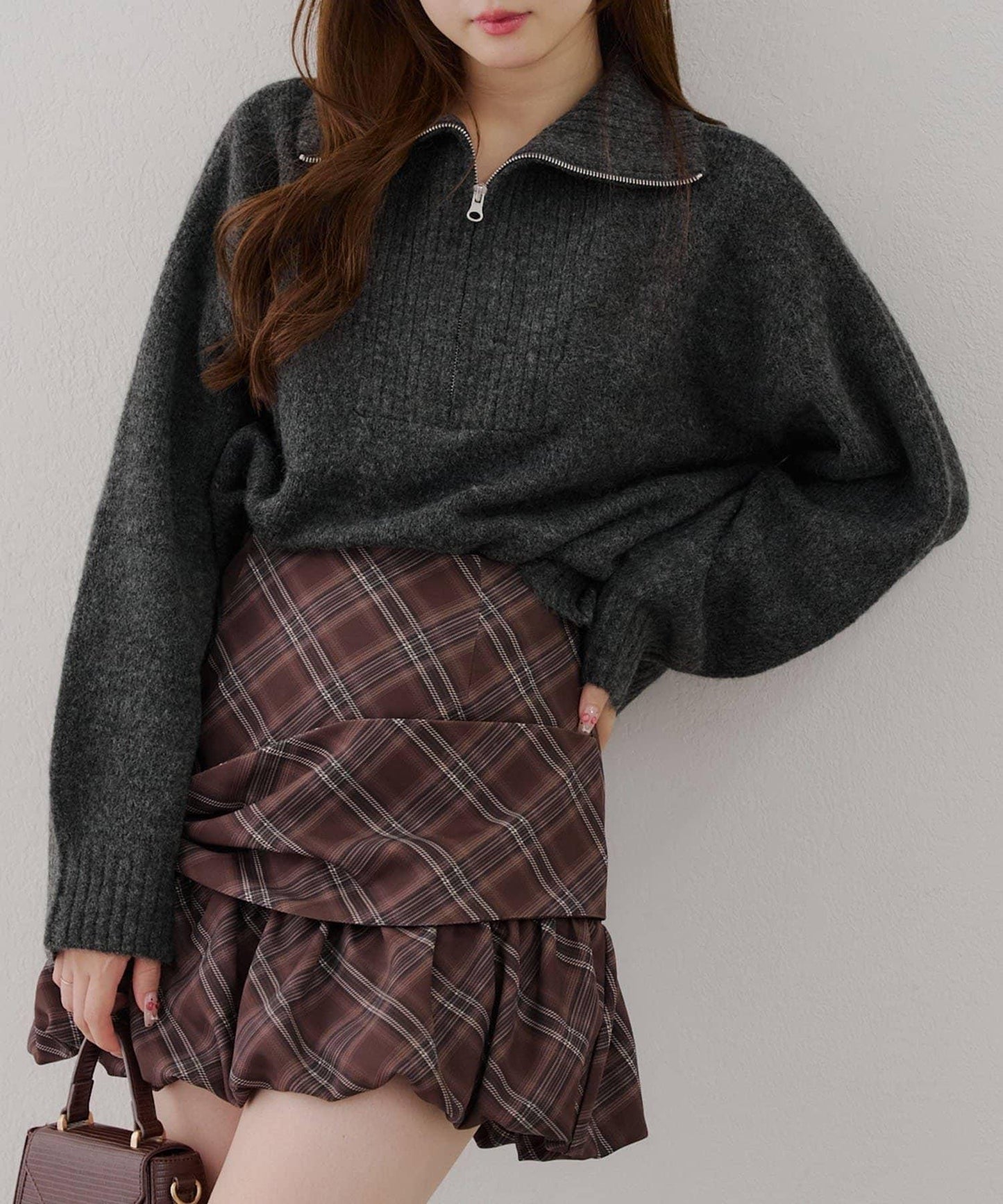 柔軟觸感仿犛牛絨半拉鍊針織衫