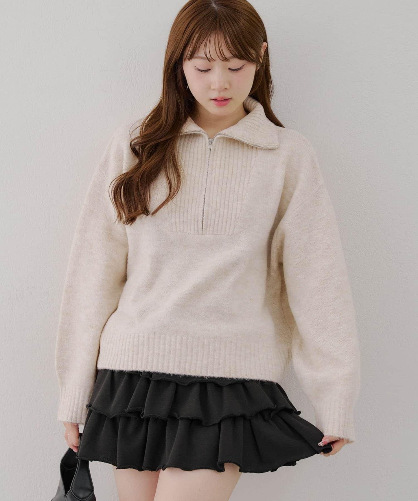 柔軟觸感仿犛牛絨半拉鍊針織衫