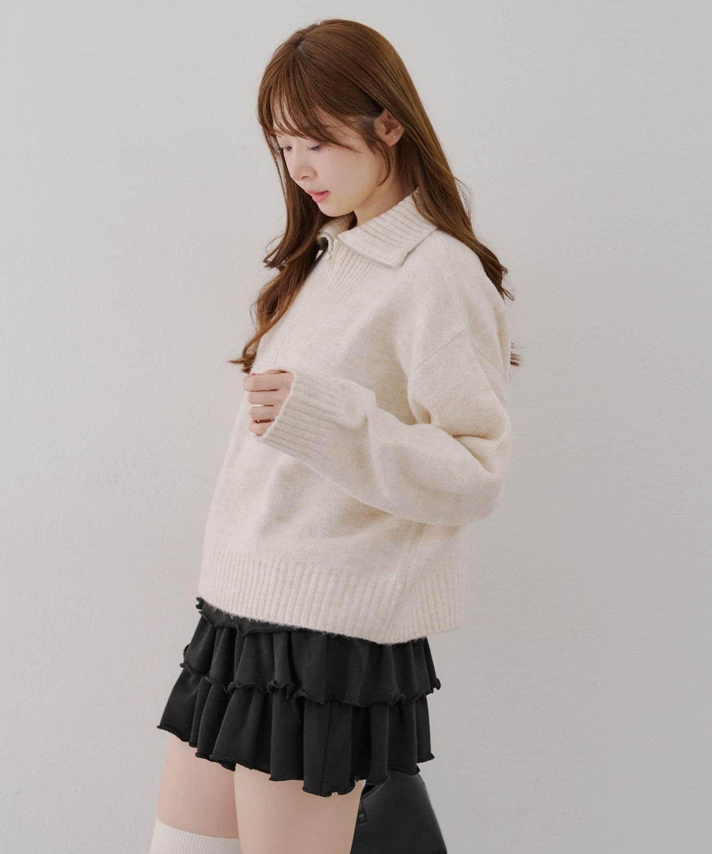 柔軟觸感仿犛牛絨半拉鍊針織衫