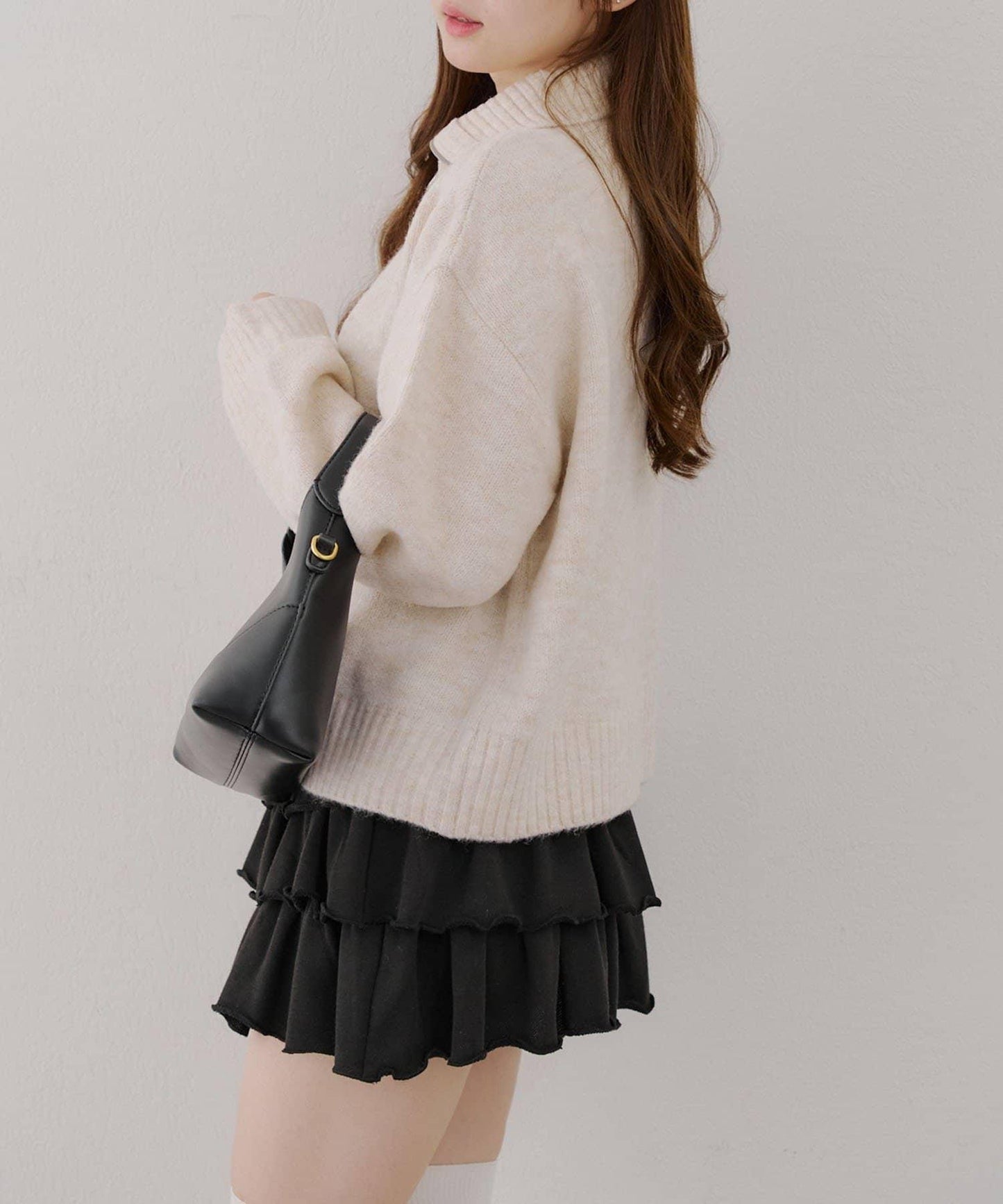 柔軟觸感仿犛牛絨半拉鍊針織衫