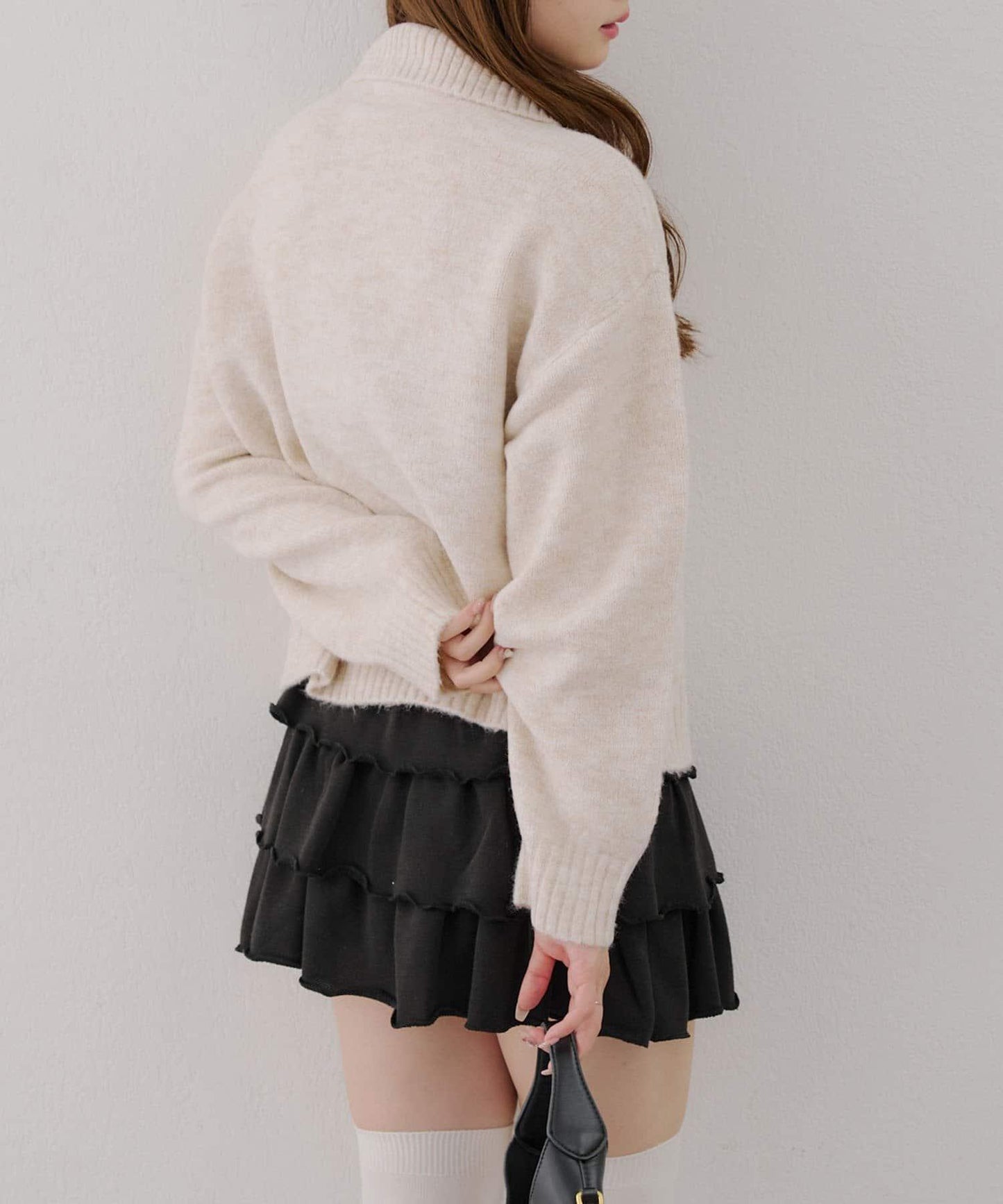 柔軟觸感仿犛牛絨半拉鍊針織衫