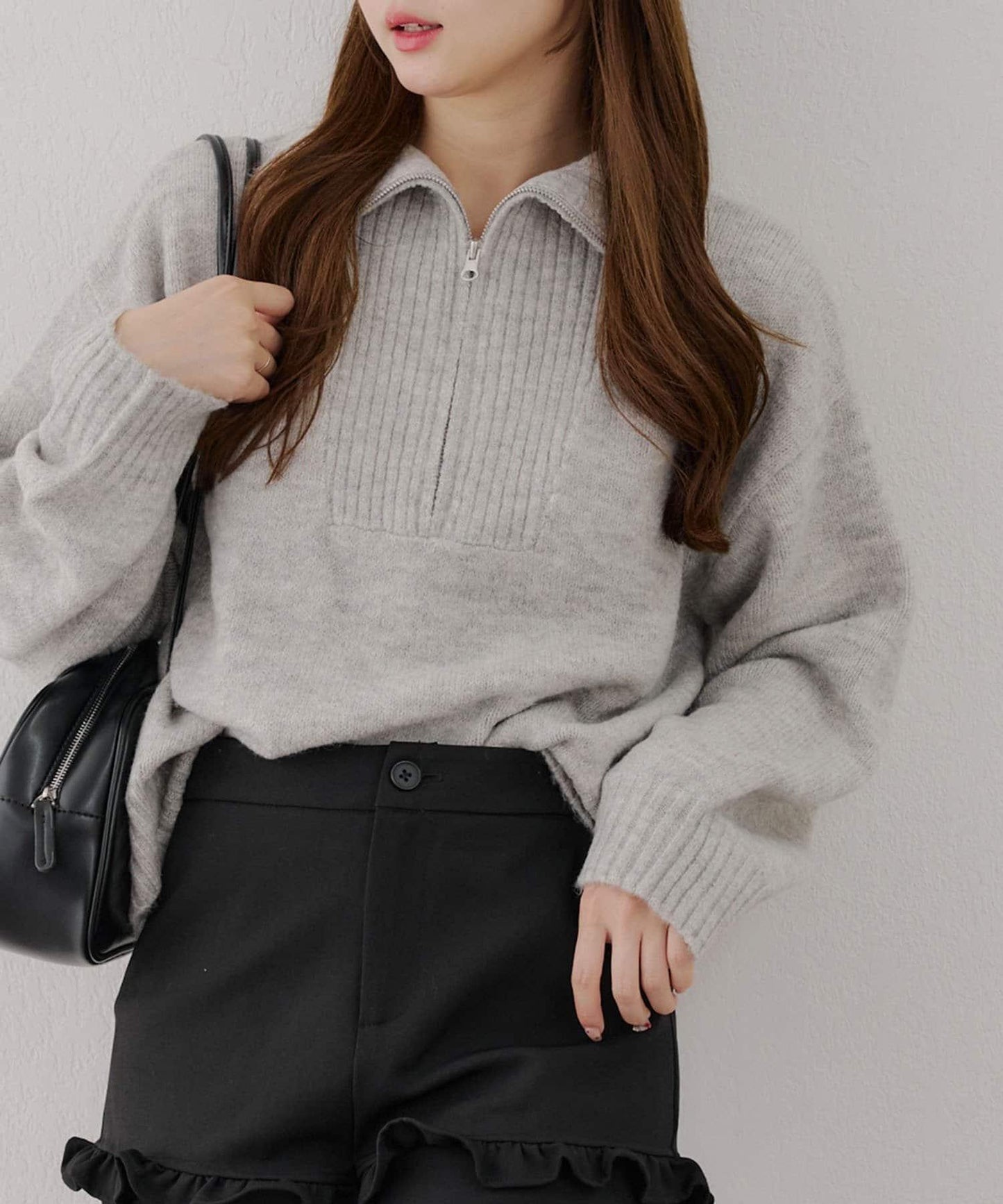 柔軟觸感仿犛牛絨半拉鍊針織衫