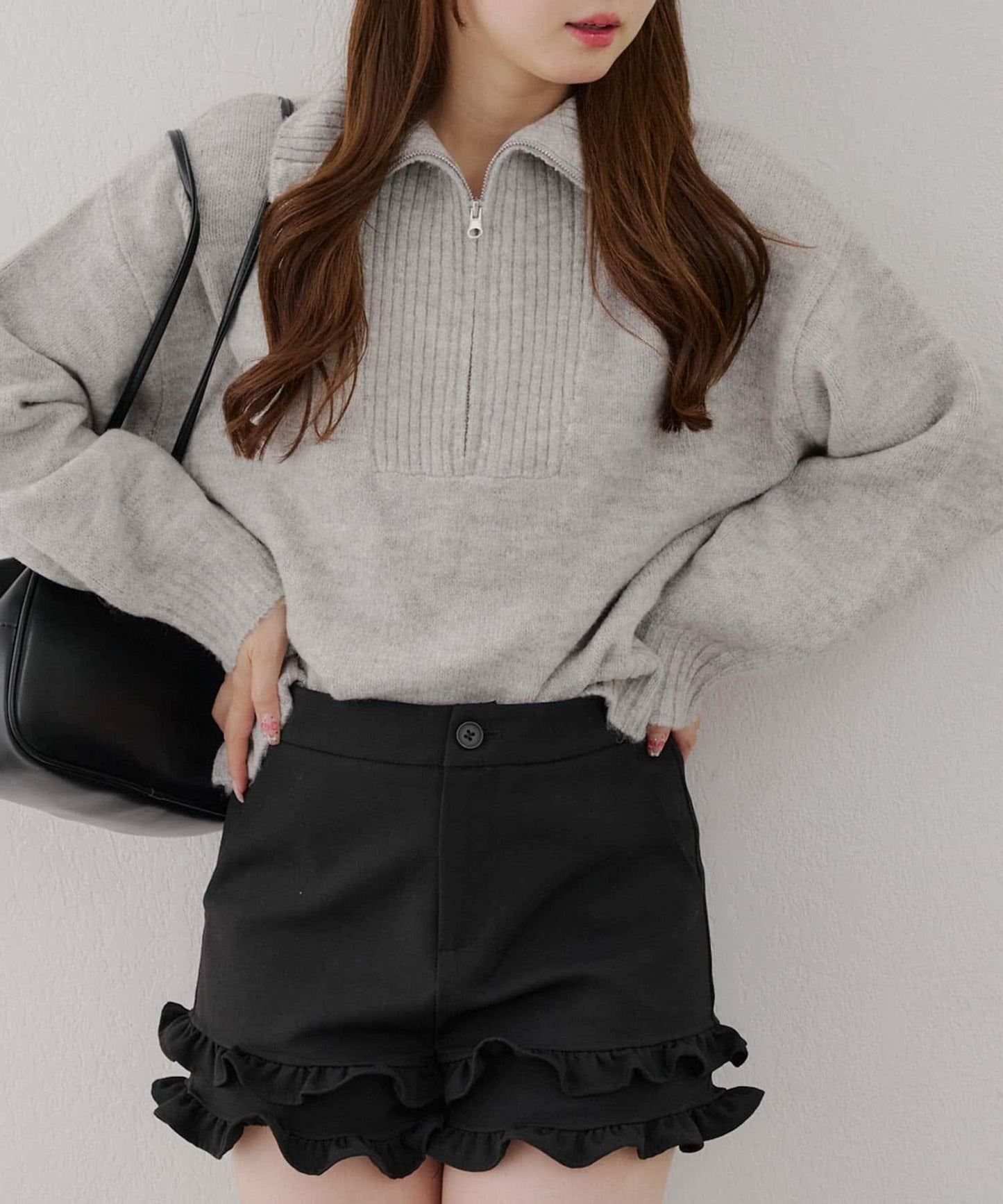 柔軟觸感仿犛牛絨半拉鍊針織衫