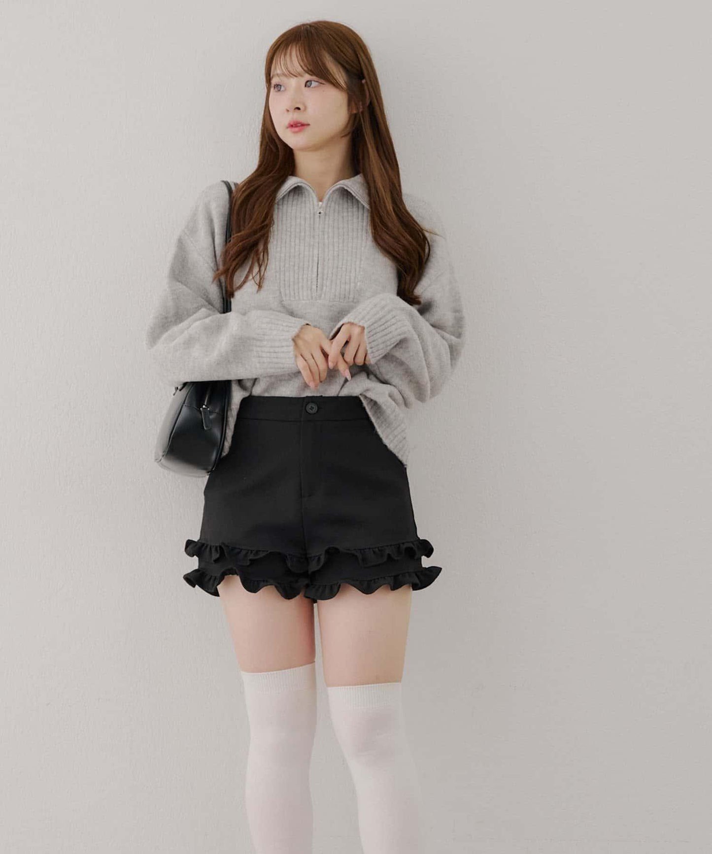 柔軟觸感仿犛牛絨半拉鍊針織衫