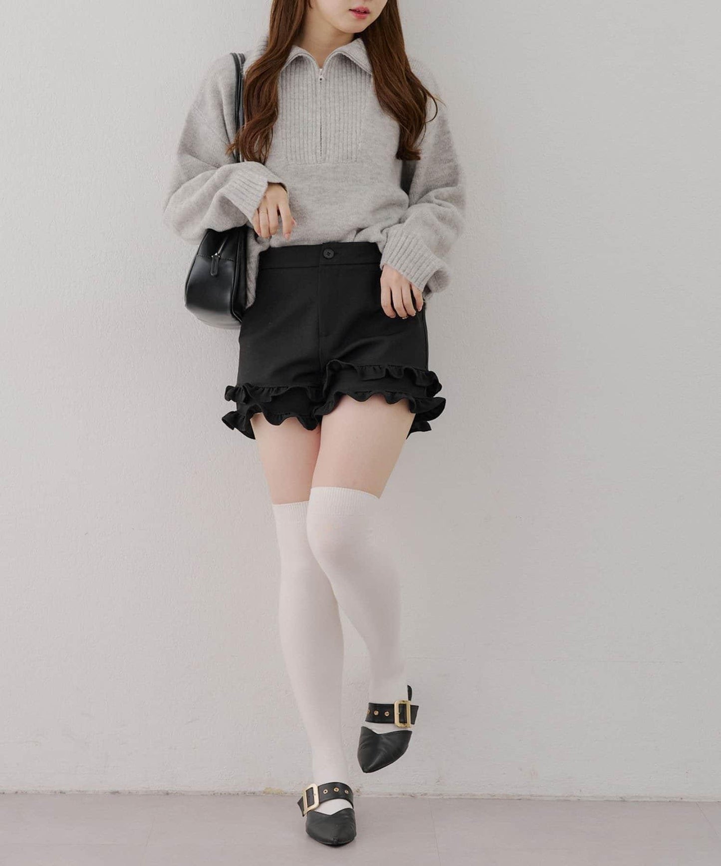 柔軟觸感仿犛牛絨半拉鍊針織衫