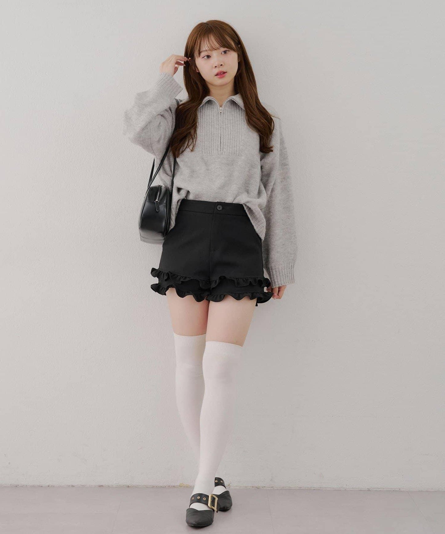 柔軟觸感仿犛牛絨半拉鍊針織衫